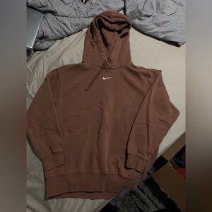 Nike Brown Pullover Hoodie with White Swoosh - Men's